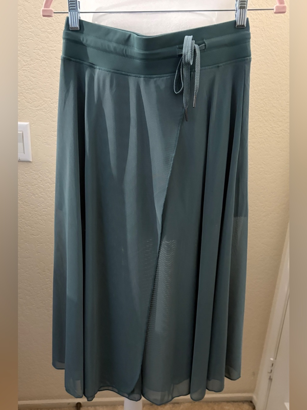 HALARA Women's Green Drawstring Wrap Skirt - See Through Mesh w/ Shorts Under